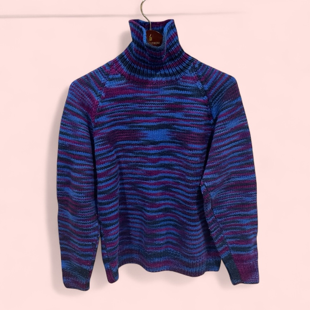 Cute Vintage hand knit blue purple fairy mermaid turtleneck sweater boho